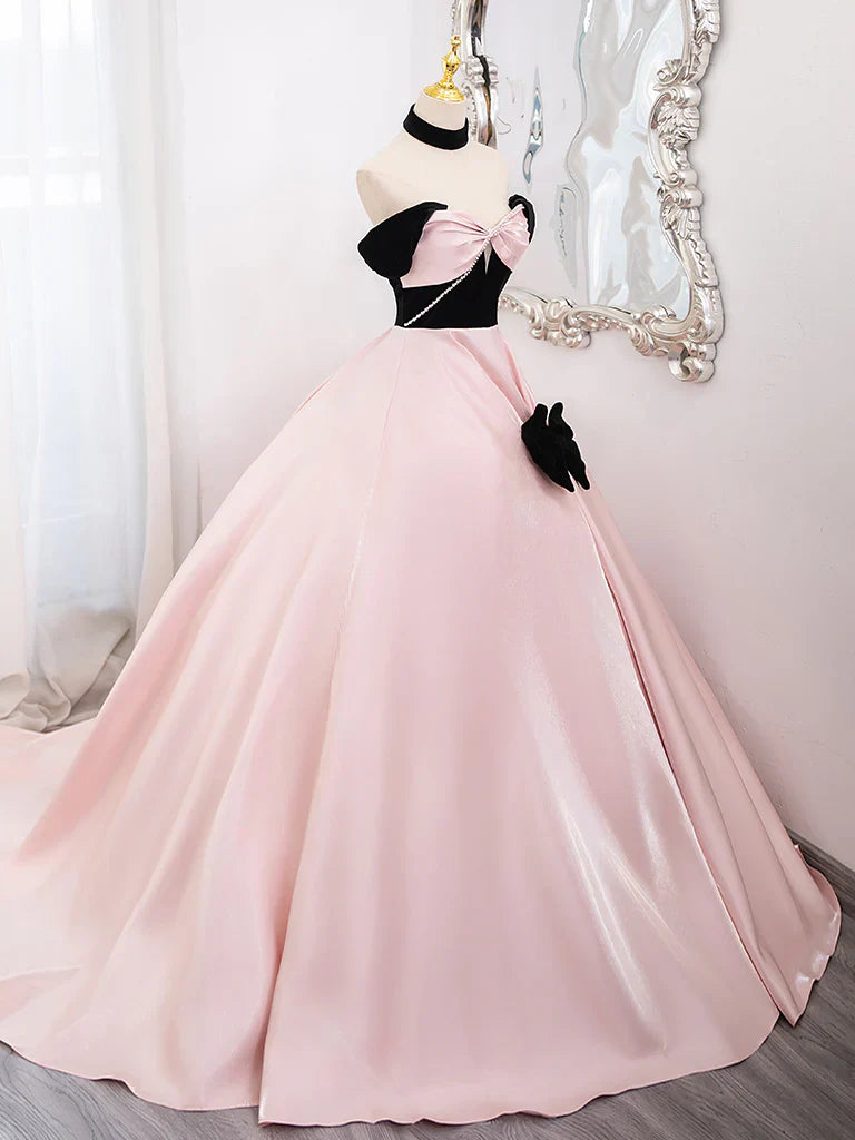 Vestido de fiesta largo de satén rosa con escote corazón y corte en A, vestido formal largo rosa ED017