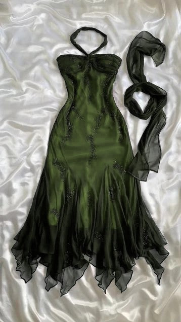Vestidos de fiesta largos de gasa azul vintage, elegantes vestidos de fiesta con cuentas ED01743