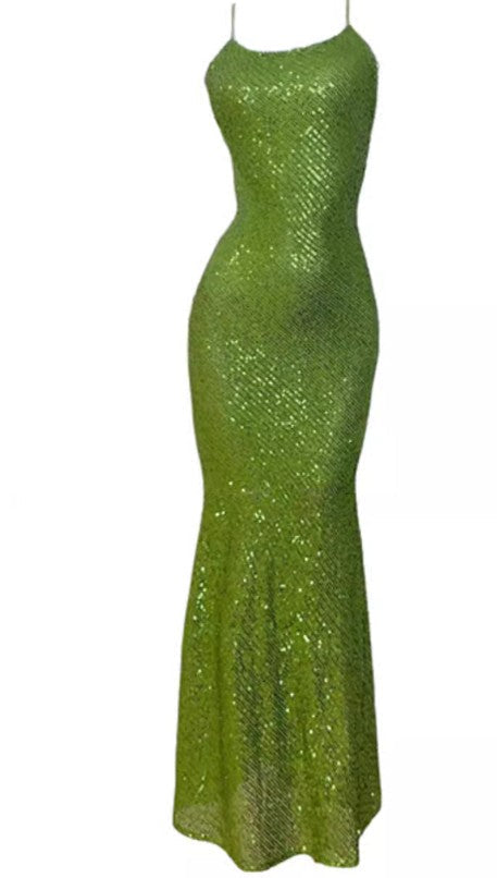 Vintage Green Sheath Spaghetti Strap Sequined Prom Dress Birthday Dress ED01774