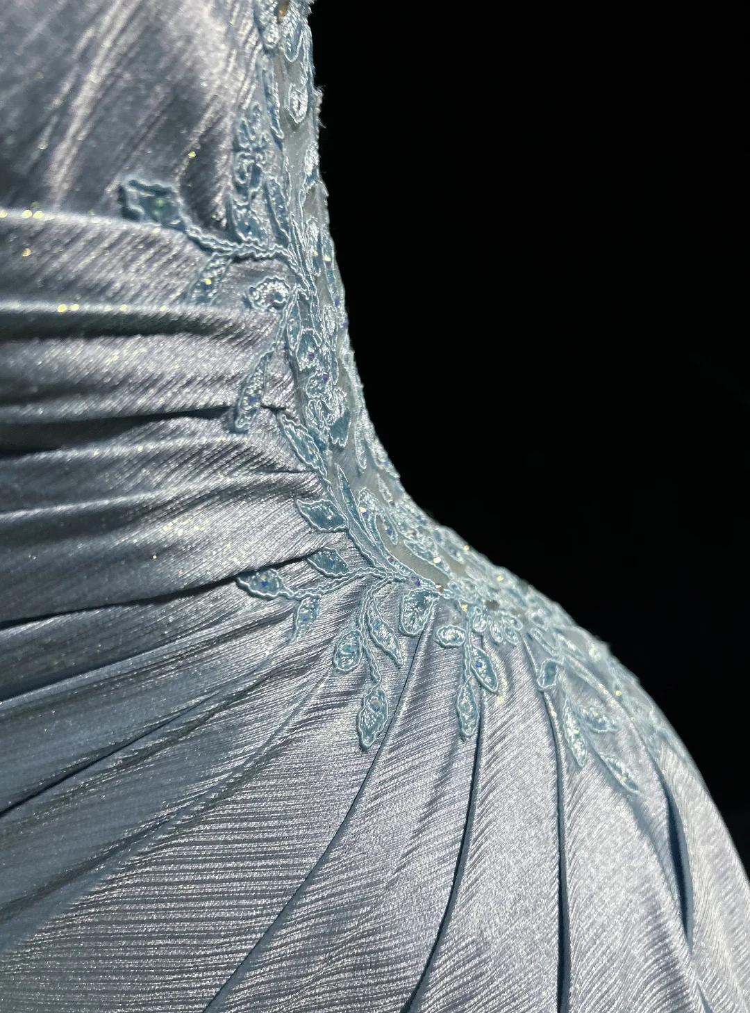 Hermoso vestido de noche con tirantes finos, corte sirena, satén brillante, largo, sin espalda, con apliques, vestido de novia sencillo ED01863