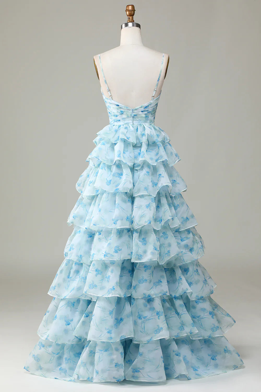 🌙 Enchanted Blue A-Line Evening Gown – Sweet Floral Layered Prom Dress for Special Occasion ED01918