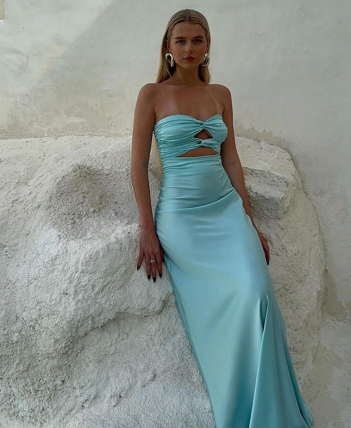 Strapless Sheath Tiffany Blue Prom Dresses Satin Formal Dresses ED01934
