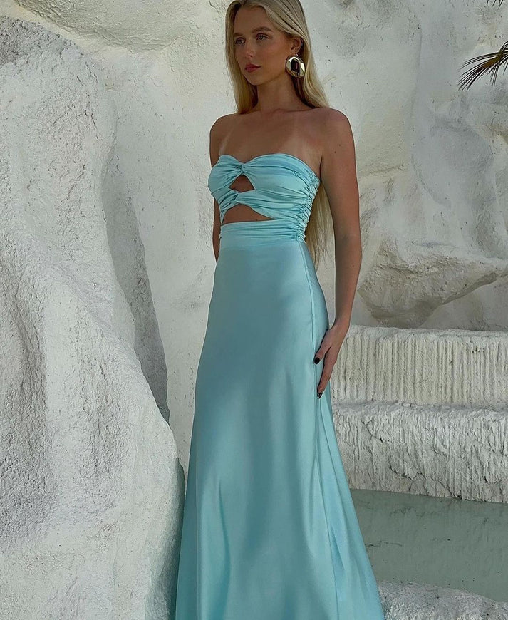 Strapless Sheath Tiffany Blue Prom Dresses Satin Formal Dresses ED01934