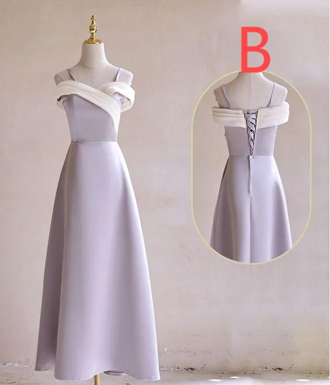 Vestido de dama de honor de satén morado con lazo, corte A, elegante vestido de noche formal ED02119