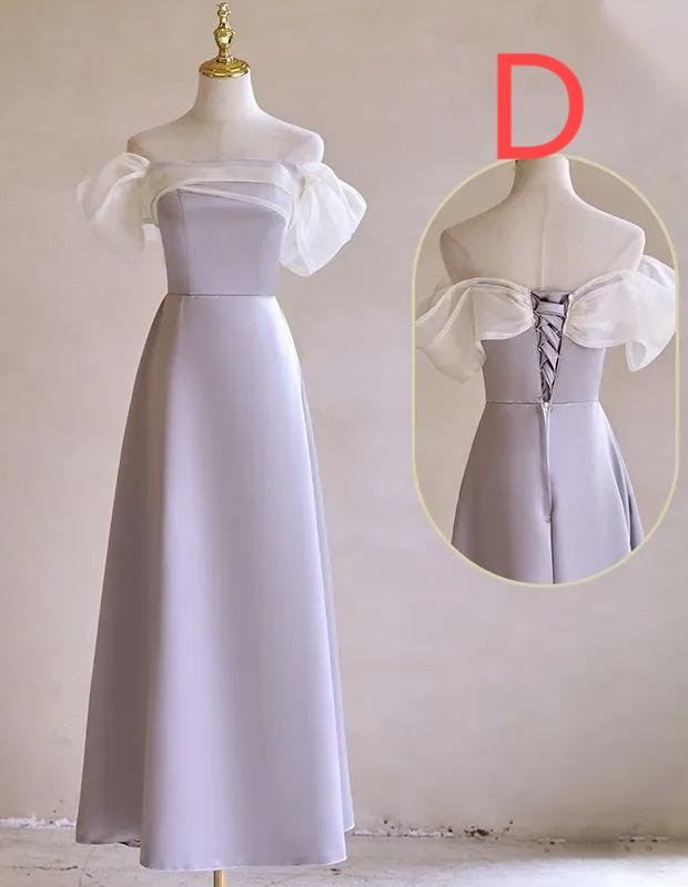 Vestido de dama de honor de satén morado con lazo, corte A, elegante vestido de noche formal ED02119