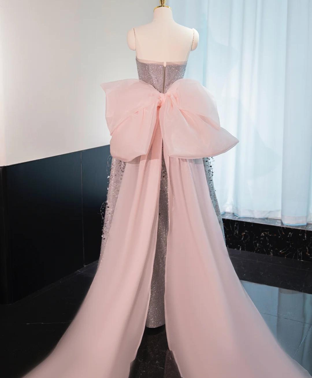 Vestido de fiesta largo de corte A con lentejuelas, sin tirantes y color rosa polvoriento, para quinceañeras, ED02225