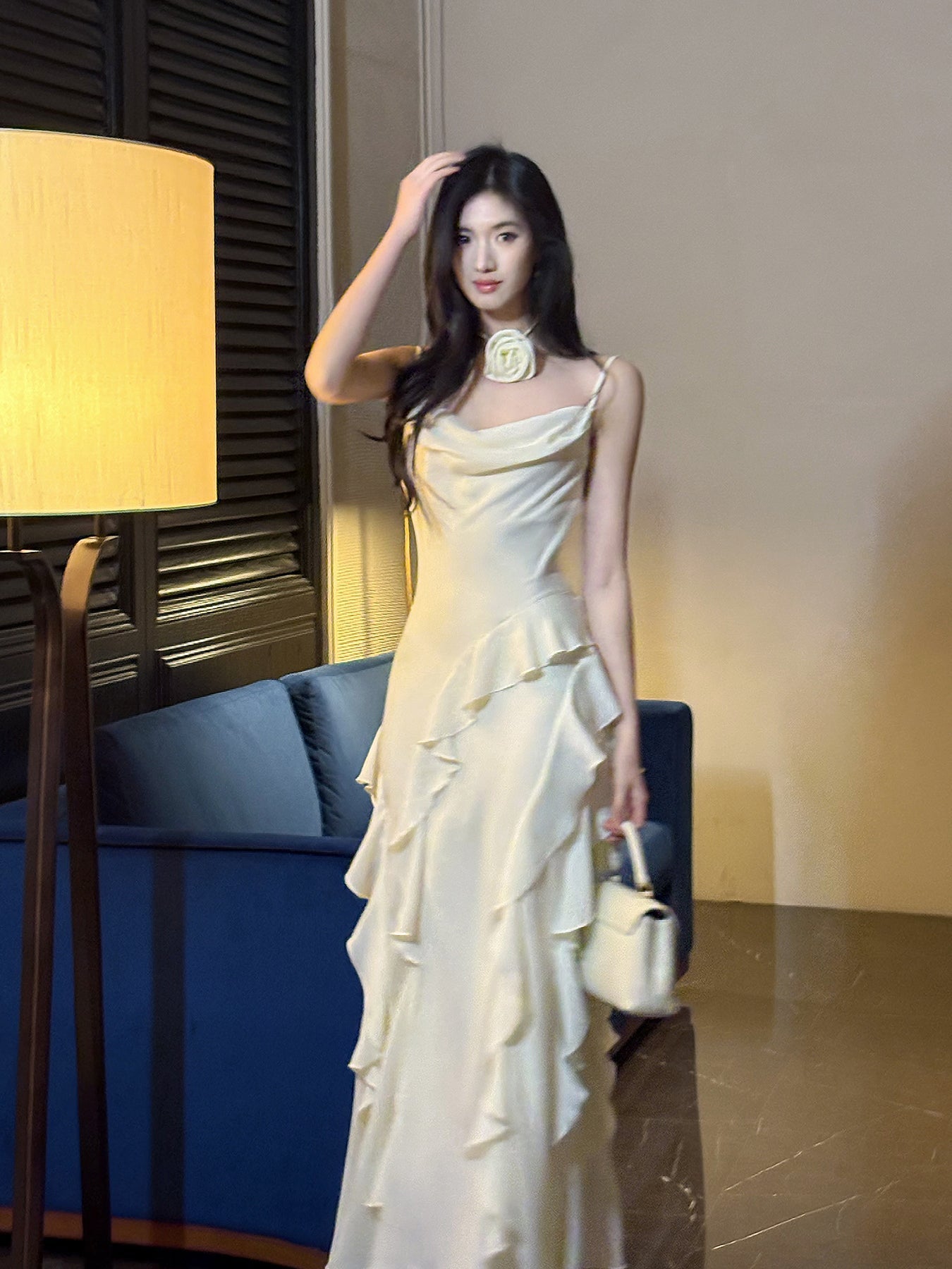 Sweet Birthday Evening Gowns Off-White Spaghetti Straps Chiffon Ruffles A-Line Prom Dresses ED02248