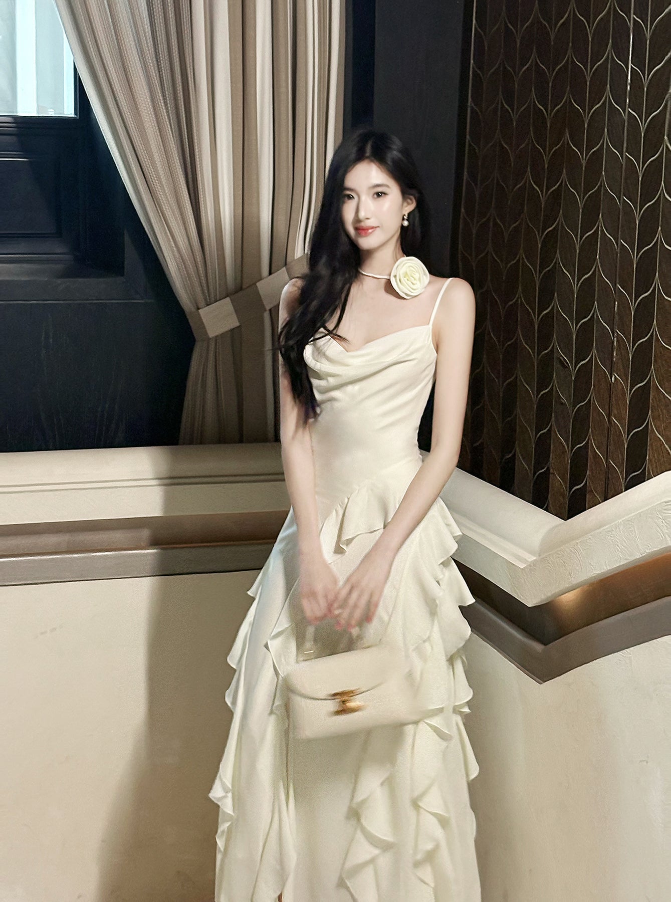 Sweet Birthday Evening Gowns Off-White Spaghetti Straps Chiffon Ruffles A-Line Prom Dresses ED02248