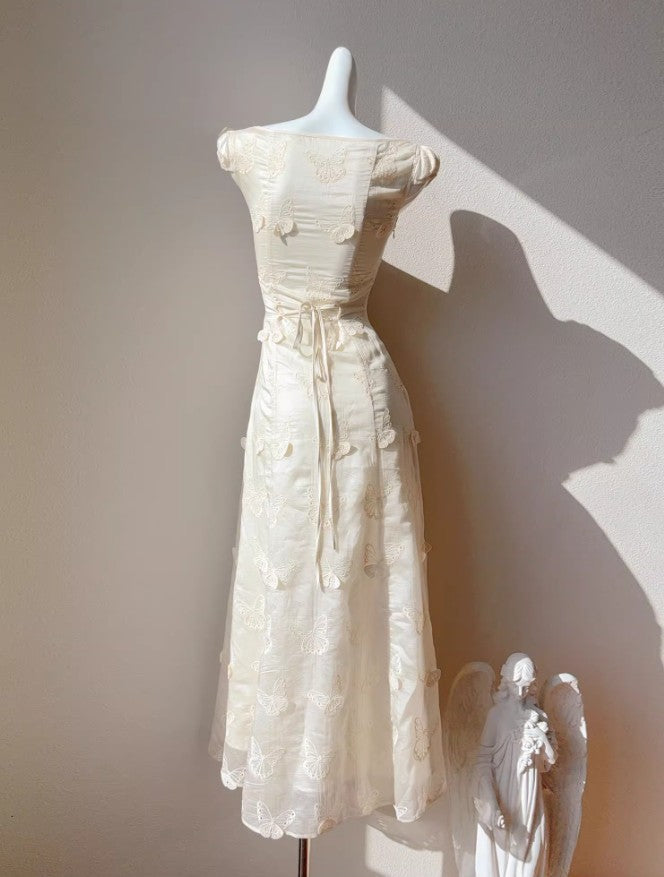 Vestido francés con bordado de mariposas, estilo veraniego, con cintura suave, ED02249