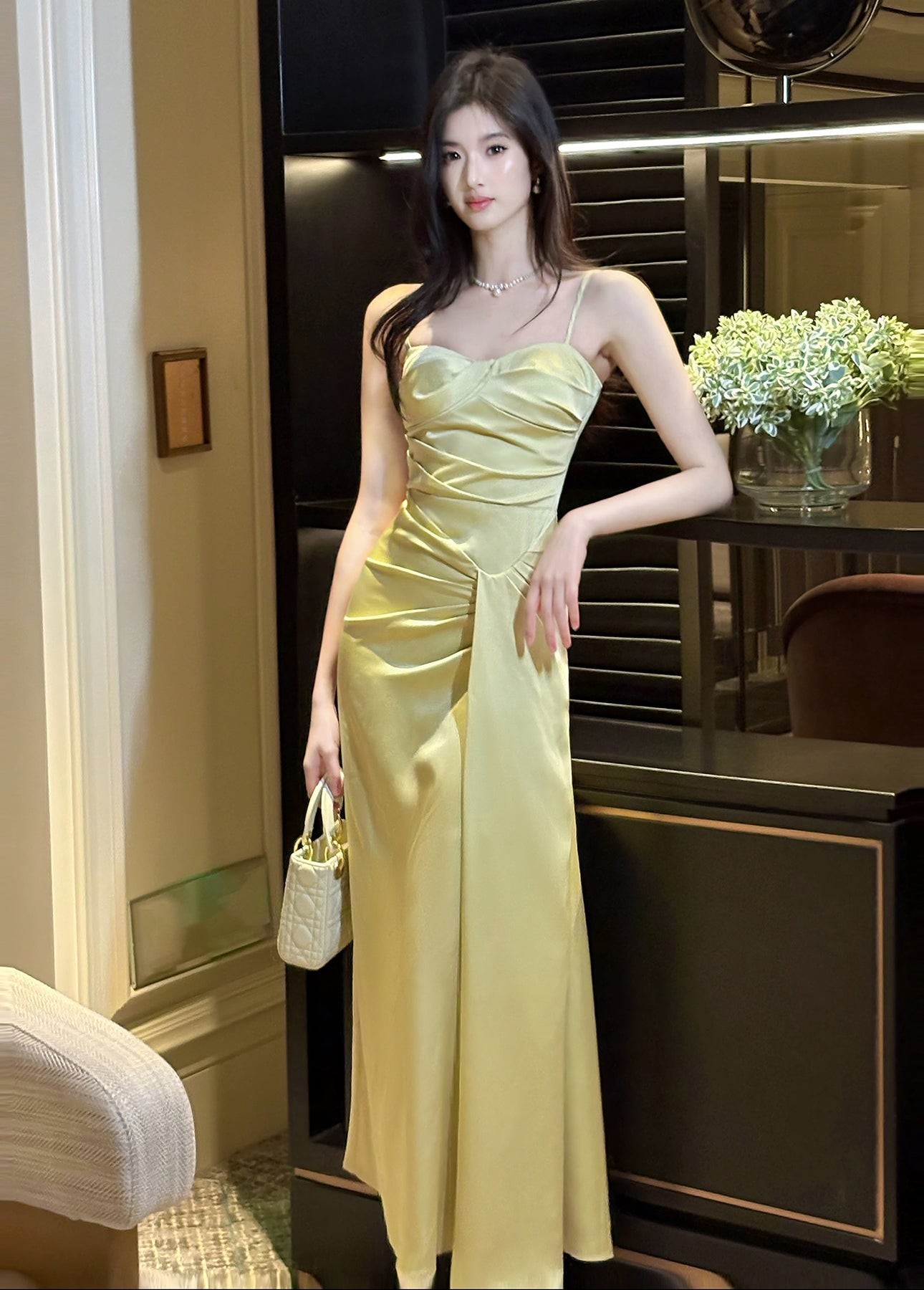 Elegant French Spaghetti Strap Satin Mermaid Evening Gowns ED02262