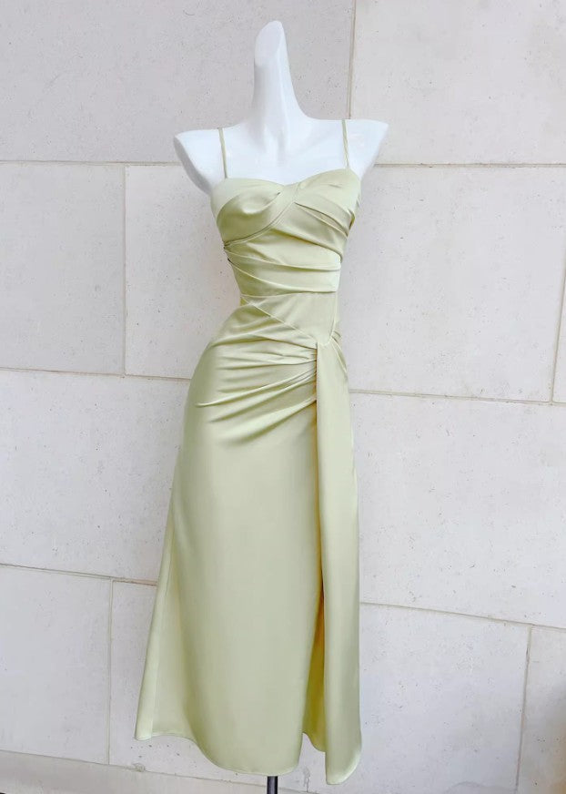 Elegant French Spaghetti Strap Satin Mermaid Evening Gowns ED02262