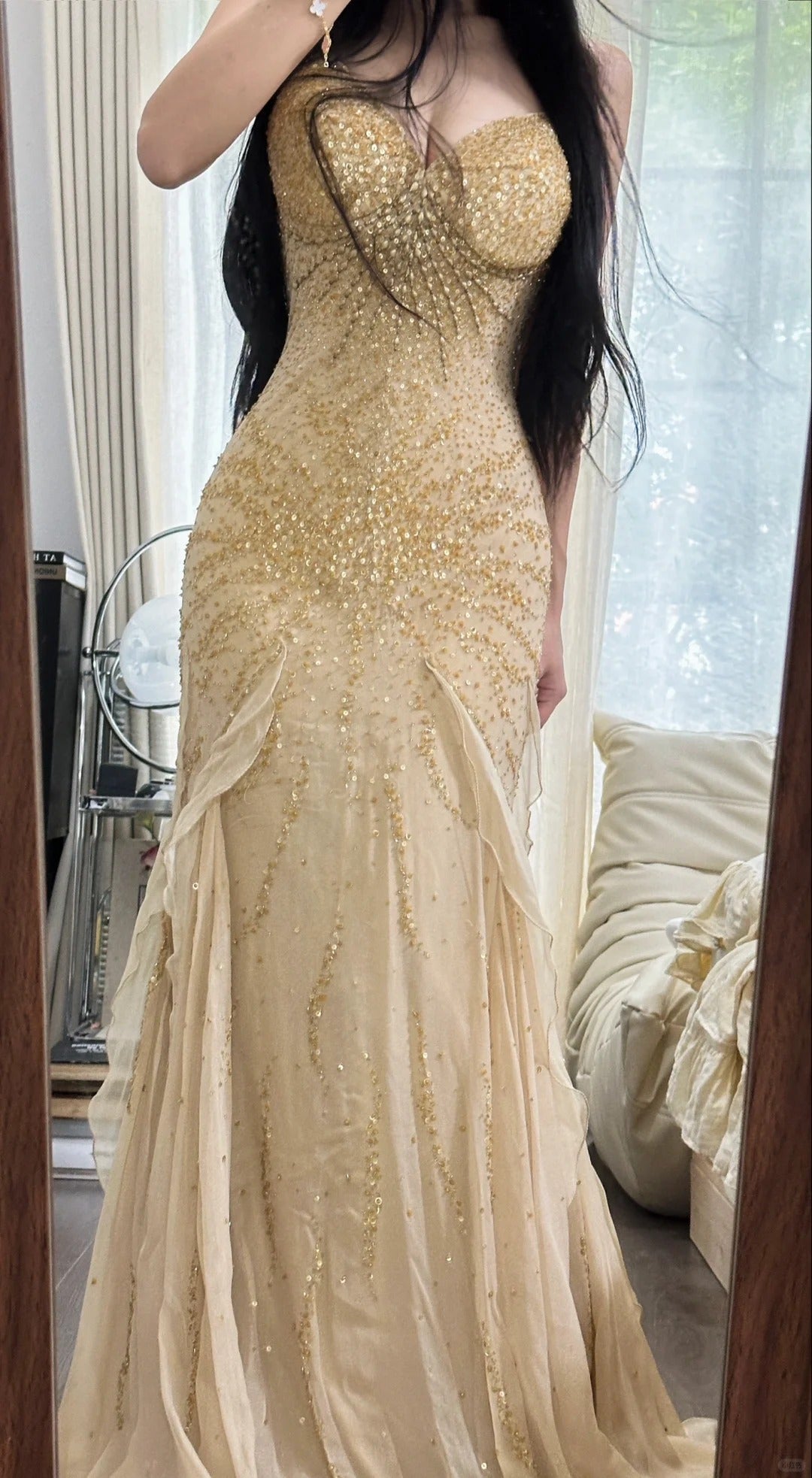 Hermosos vestidos de fiesta estilo sirena de gasa con cuentas y tirantes finos, vestidos de noche vintage ED02293