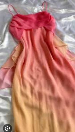 Gradient Pink Sheath Spaghetti Straps Fairytale Chiffon Long Prom Dresses Vintage Party Dress ED02339