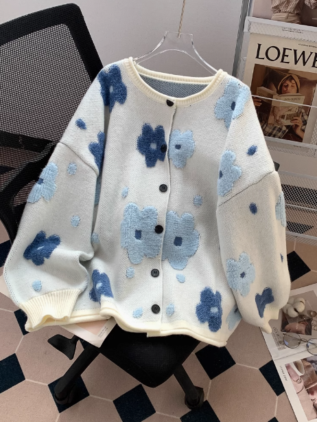 3D Flocked Flower Cardigan ED0247