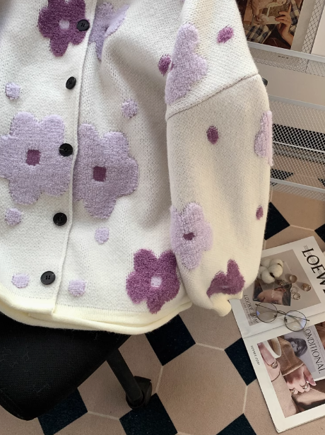 3D Flocked Flower Cardigan ED0247