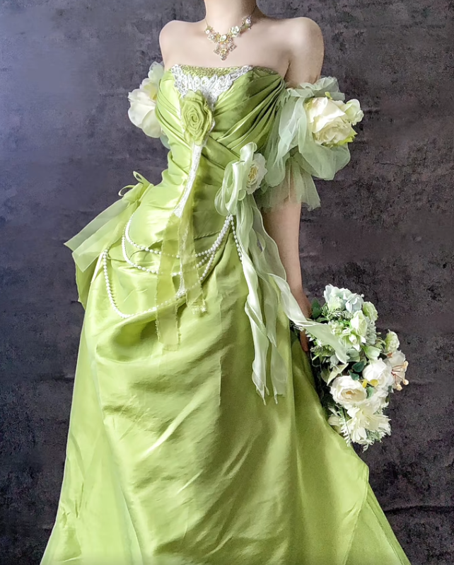 Vestidos de fiesta largos de satén verde dulce con hombros descubiertos y corte A, vestidos de noche formales ED02498