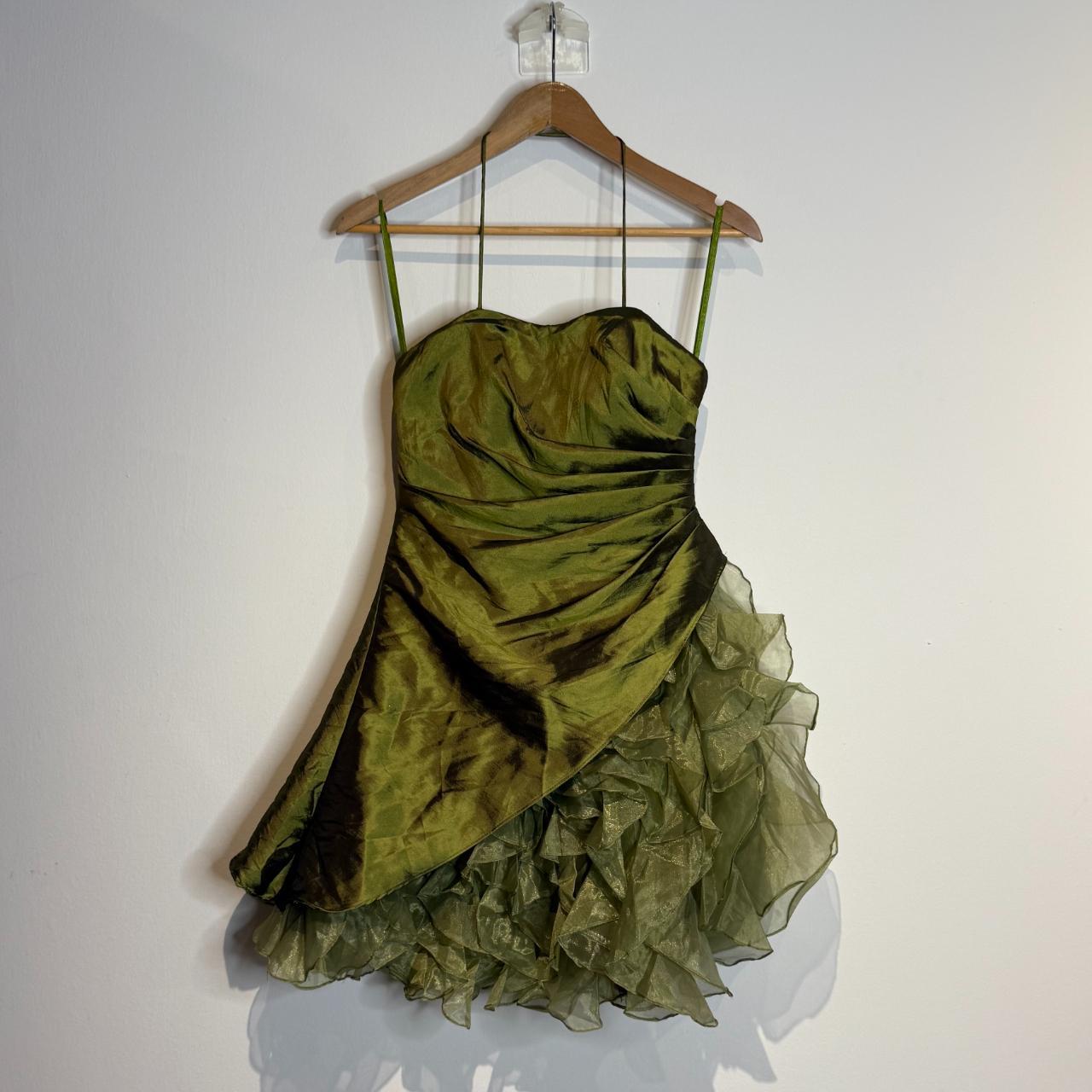 Vestidos de fiesta cortos de satén y tul con tirantes finos en verde oscuro, a la moda, ED02509