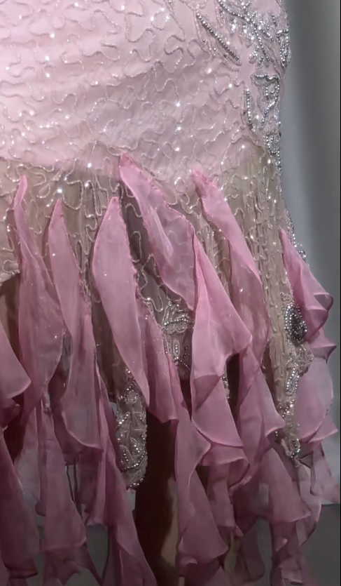 Vestidos de fiesta cortos de gasa con cuentas y tirantes finos en color rosa dulce, vestidos de noche vintage ED02566