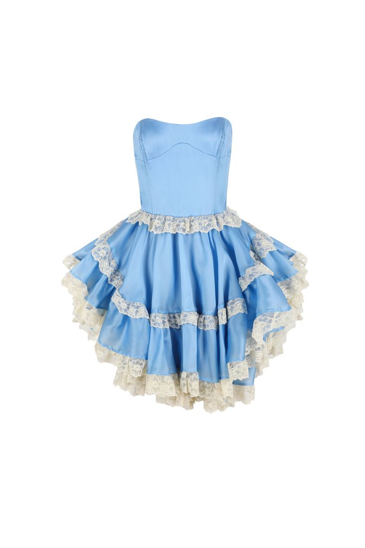 Vestido de fiesta corto azul dulce sin tirantes, corte A, de satén y encaje, vestido de bienvenida ED02576