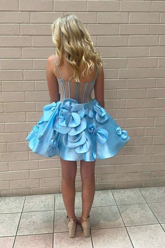 Vestido de fiesta corto de satén con tirantes finos en amarillo, corte A, apliques, bonito vestido de bienvenida ED02669