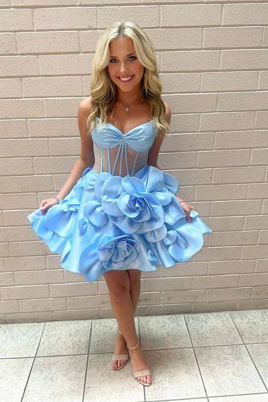 Vestido de fiesta corto de satén con tirantes finos en amarillo, corte A, apliques, bonito vestido de bienvenida ED02669