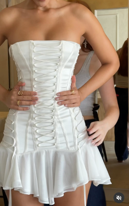Vestidos de fiesta cortos de satén blanco, sin tirantes, ajustados, de gasa y satén, para regreso a casa, ED02768