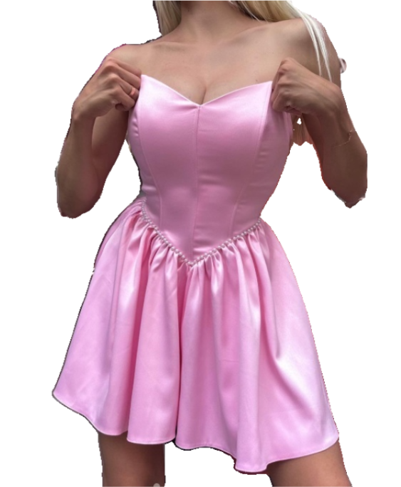 Vestidos de fiesta cortos de satén rosa sin tirantes, corte A, de moda, vestidos de bienvenida ED02841
