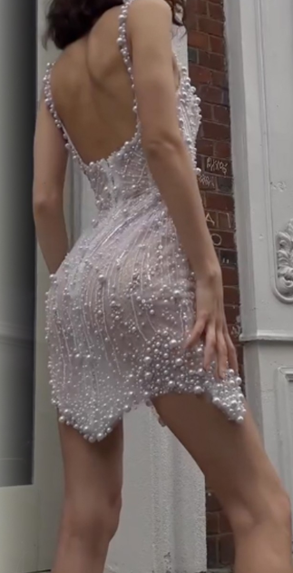 Sweet White Square Neck Sheath Beaded Short Wedding Dress Birthday Evening Gowns ED02963