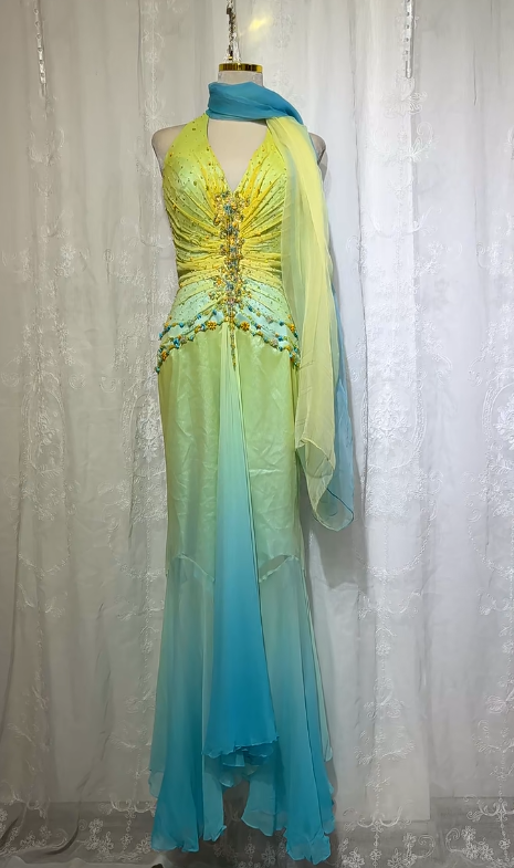 Hermosos vestidos de fiesta largos de tul con cuentas y cuello halter estilo sirena de estilo oriental, vestidos de noche vintage ED03030