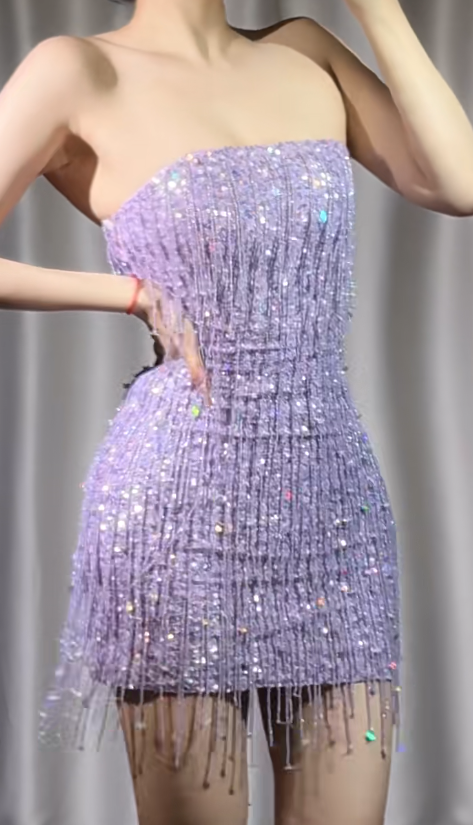 Gorgeous Purple Strapless Bodycon Beaded Short Prom Dresses Glitter Homecoming Dress ED03083