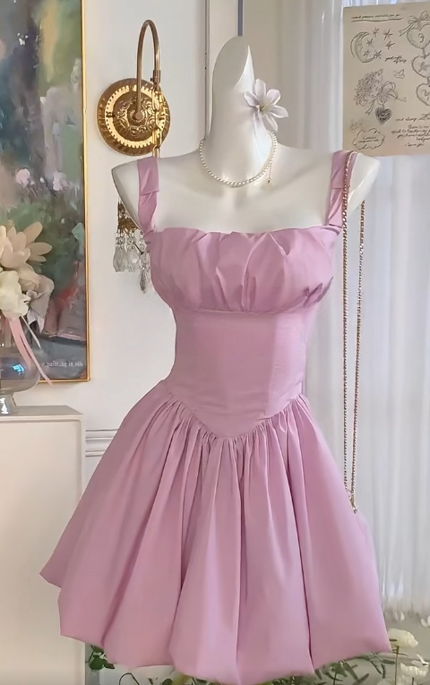 Vestido corto de satén rosa de cuento de hadas con escote cuadrado y corte A para fiesta de cumpleaños de quinceañera ED03144