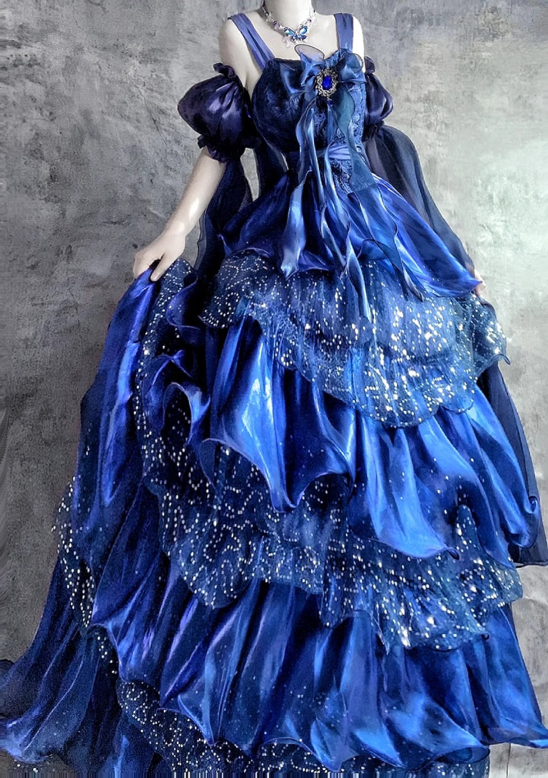 Hermosos vestidos de fiesta largos de satén con lentejuelas y tirantes finos en azul de cuento de hadas, corte A, para cumpleaños, ED03186