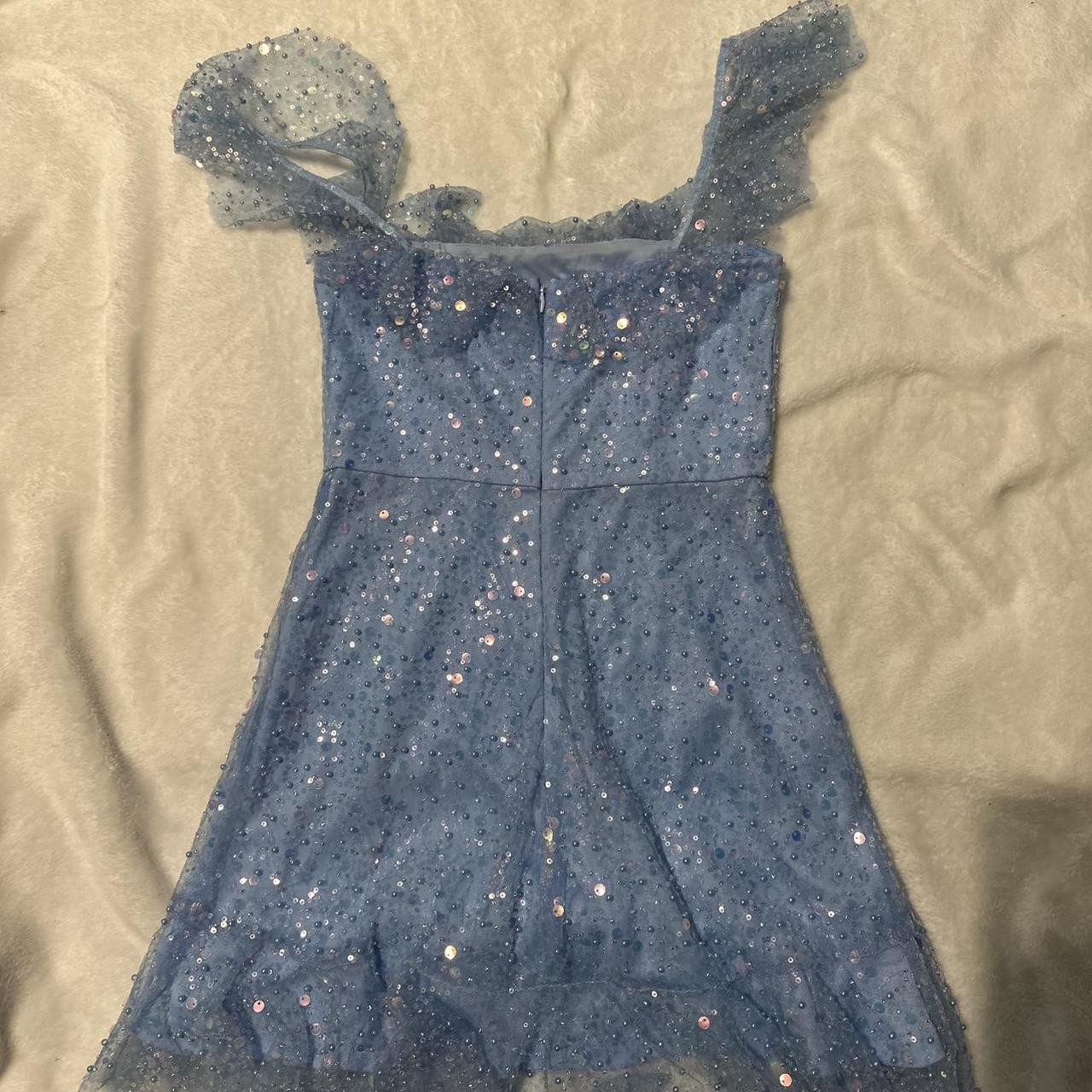 Hermosos vestidos de fiesta cortos de tul con cuentas y escote cuadrado en azul cielo ED03331