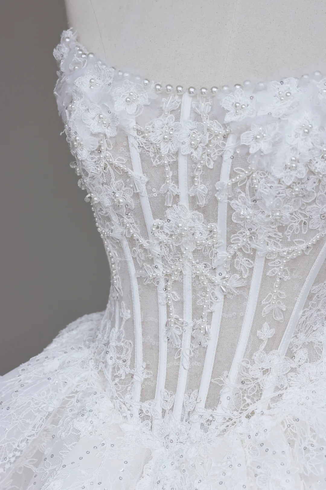 Gorgeous White Strapless A-Line Lace Applique Long Wedding Dress ED03428