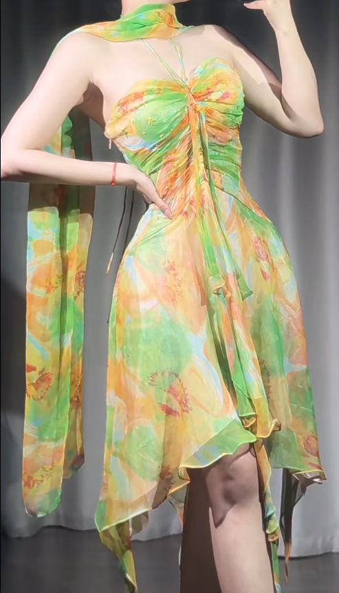 Vestido corto vintage verde de tul con cuello halter y corte A para fiesta de cumpleaños, ED03528