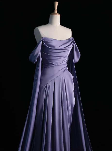 Royal Purple A-Line Off Shoulder Satin Long Prom Dress Formal Evening Dress Wedding DressED046