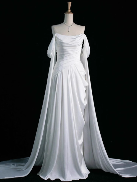 Royal Purple A-Line Off Shoulder Satin Long Prom Dress Formal Evening Dress Wedding DressED046