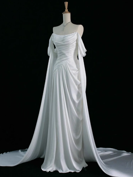 Royal Purple A-Line Off Shoulder Satin Long Prom Dress Formal Evening Dress Wedding DressED046