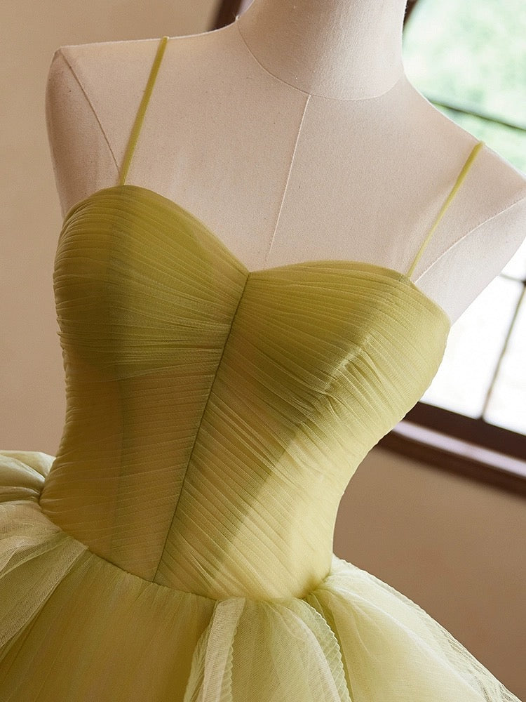 Vestido de fiesta largo de tul verde con escote corazón y corte en A, vestido de noche verde ED052