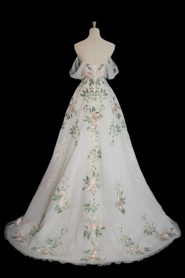 Vestido de fiesta largo blanco con apliques de encaje y tul, corte A, hombros descubiertos, vestido formal largo blanco ED0600