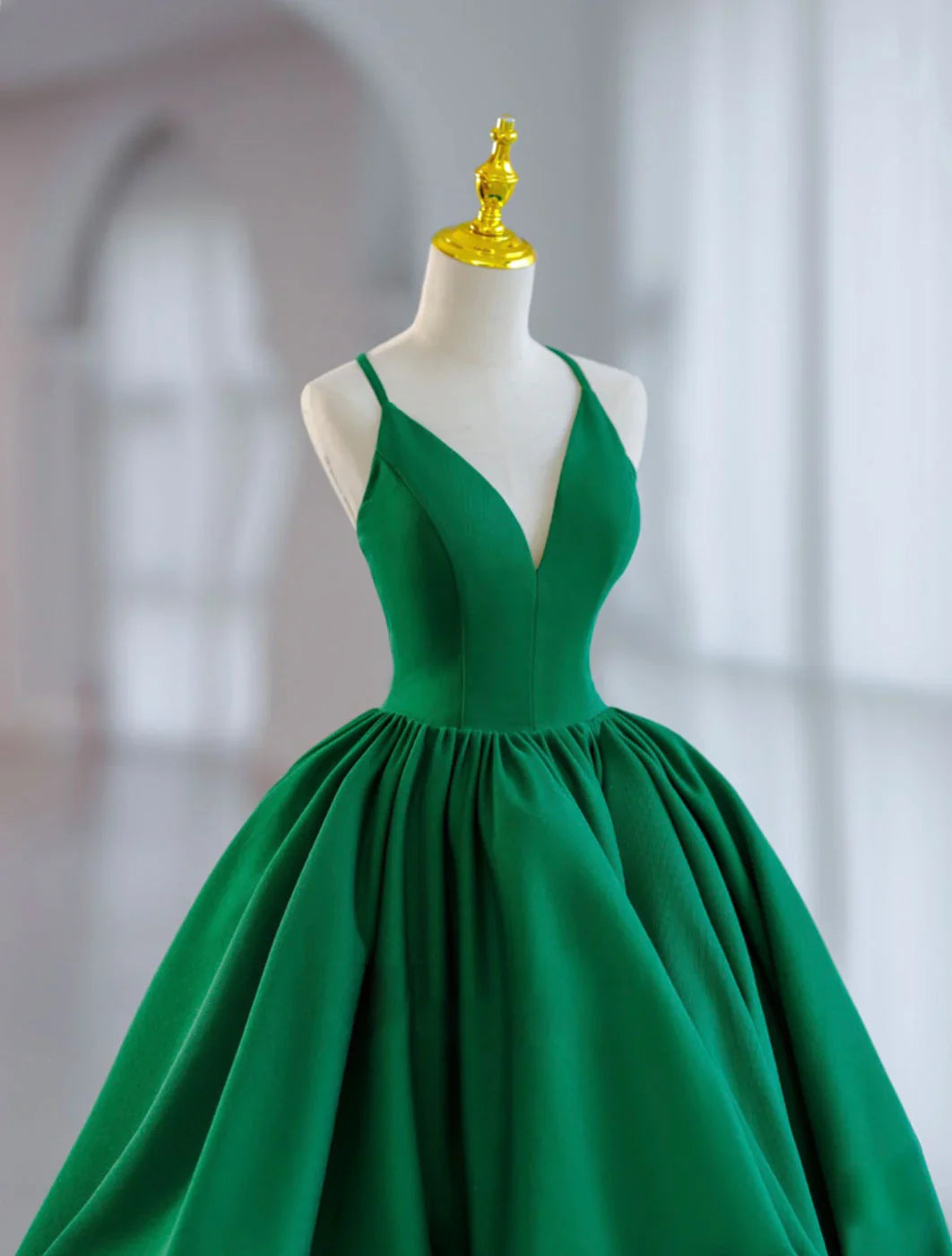 Vestido de fiesta verde satinado con escote en V, vestidos de noche formales verdes ED0633