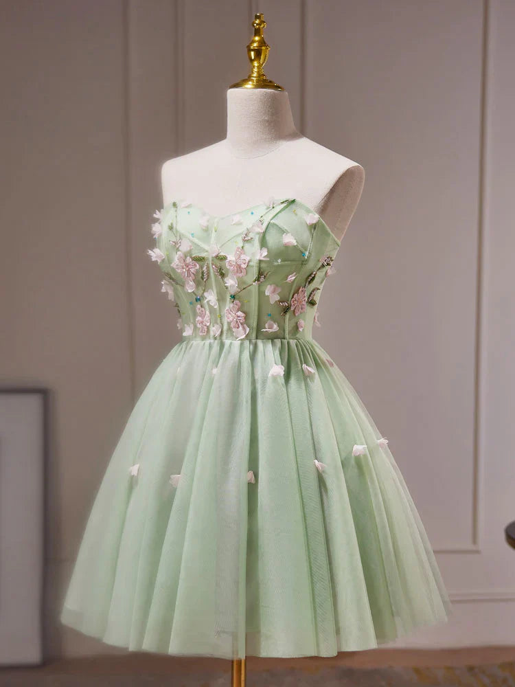 Green A-Line Tulle Short Prom Dress, Cute Green Homecoming Dresses ED0635