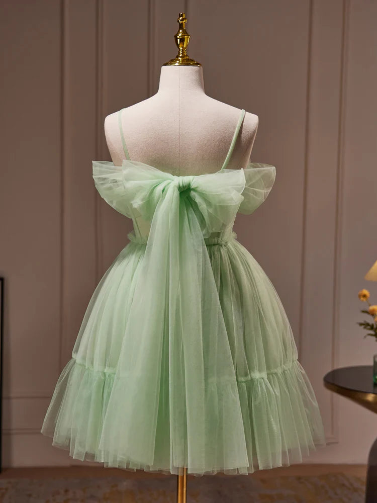 Vestido de fiesta corto verde con escote corazón y corte en A, vestido de bienvenida verde ED0639