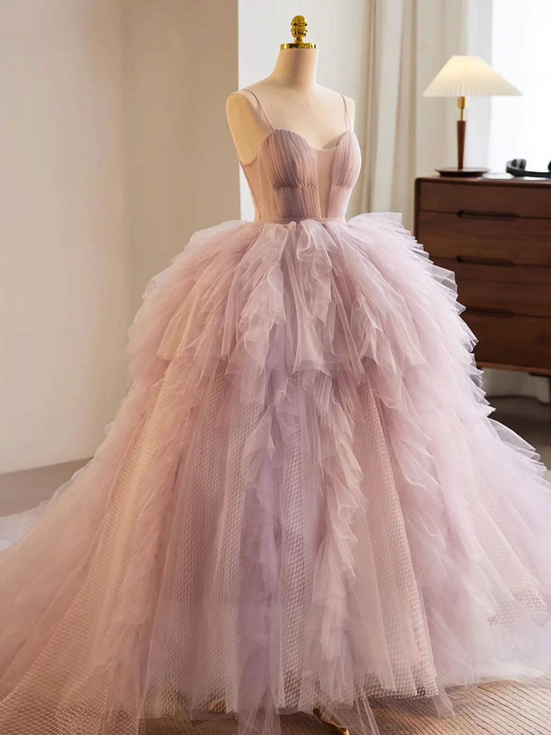 Vestido de fiesta largo de tul rosa con escote corazón y corte en A, vestido de noche rosa ED0687