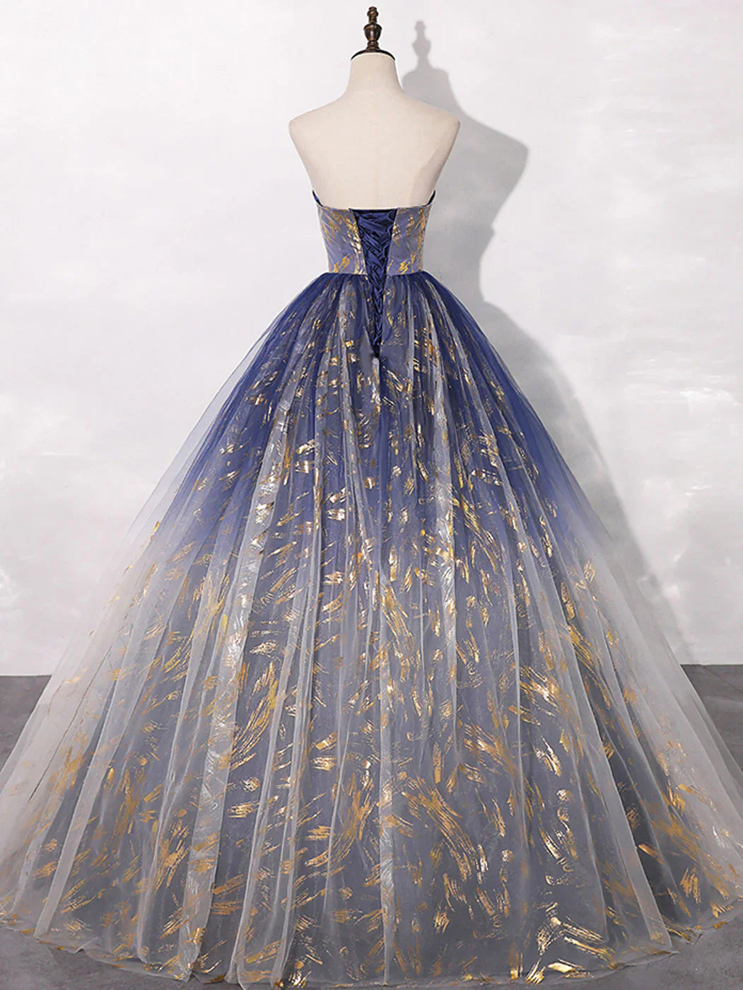 Vestido de fiesta largo de tul azul con corte en A, vestidos de noche largos de tul azul ED0739
