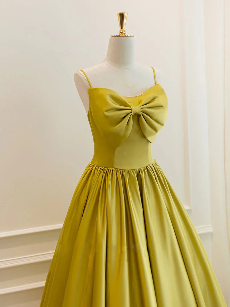 Simple yellow satin short prom dress, yellow bridesmaid dress ED0754