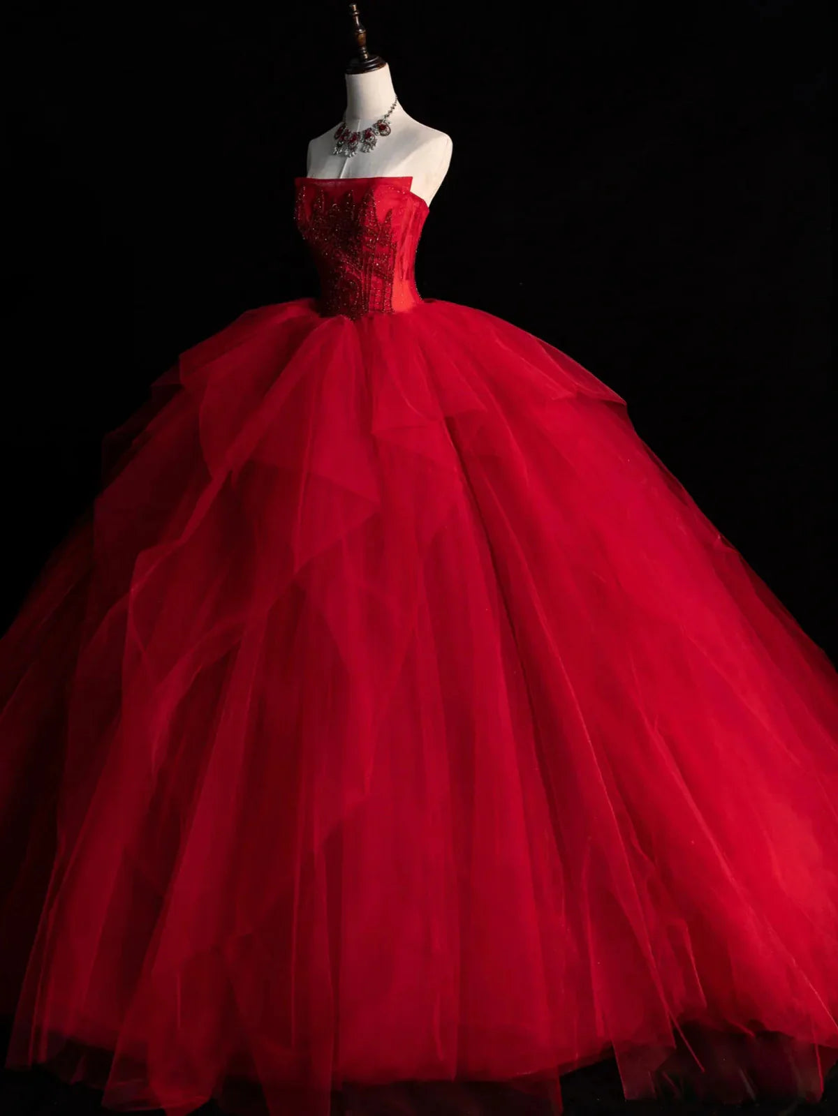 Vestido de fiesta largo con cuentas de tul burdeos, vestido de novia de tul burdeos ED0826