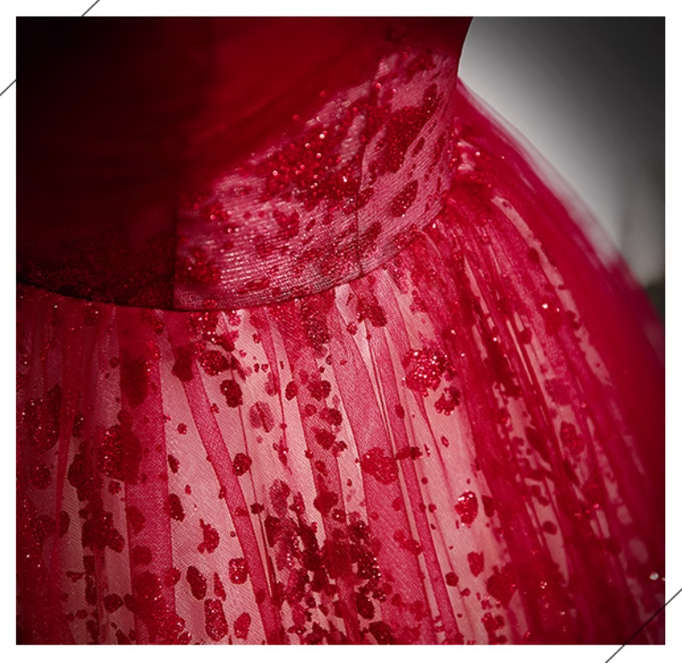 Vestido de fiesta largo de tul burdeos con lentejuelas, corte A, vestido formal burdeos ED0834