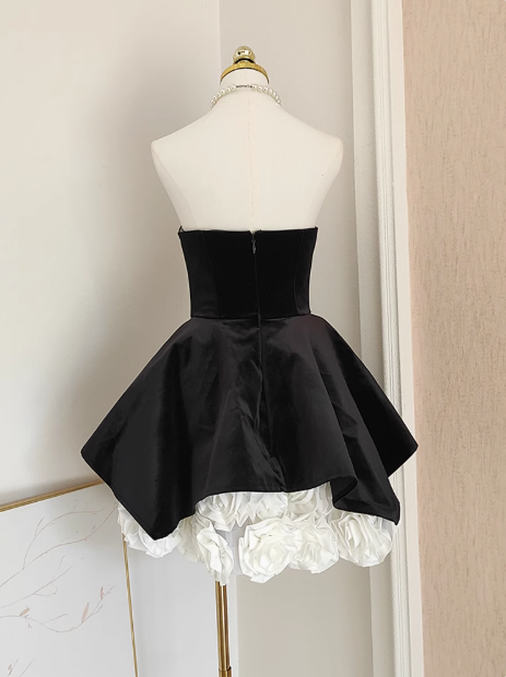 Vestido de fiesta de terciopelo con escote en forma de A, diseño de malla con patchwork y flores 3D en contraste, ED0962