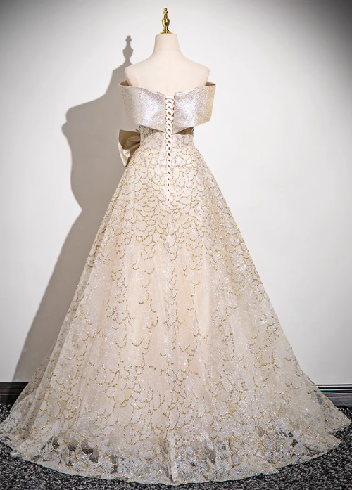 Vestido de fiesta largo de satén con lentejuelas y tul, corte A y hombros descubiertos, vestido de noche ED0968